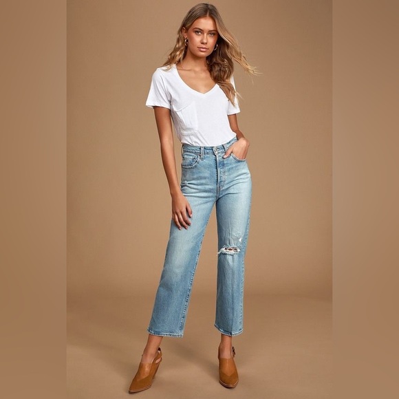 Levi's Denim - Premium LEVI'S Levis Distressed Ribcage Straight Ankle Jeans, blue, size 29